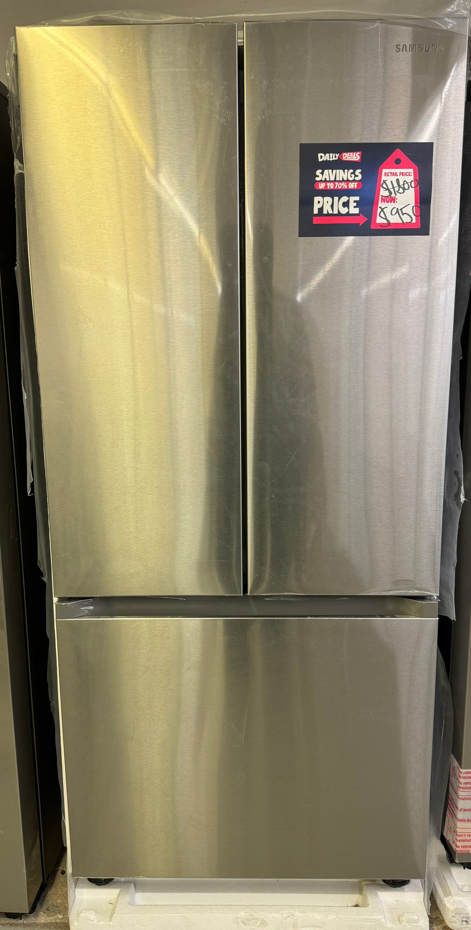 Samsung 22 cu. ft. Smart 3-Door French Door Refrigerator in Stainless Steel