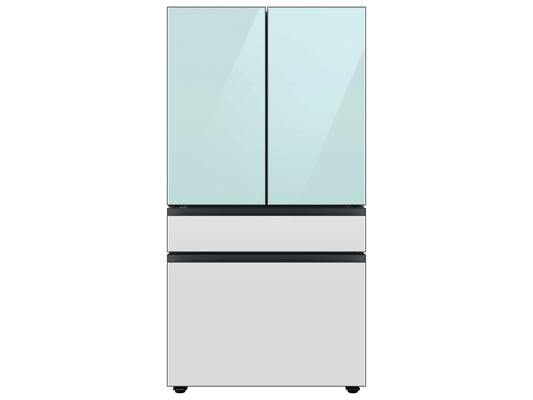 Samsung Bespoke 4-Door French Door Refrigerator (29 cu. ft.) with Beverage Center™ in Morning Blue Glass Top Panels and White Glass Middle and Bottom Panels