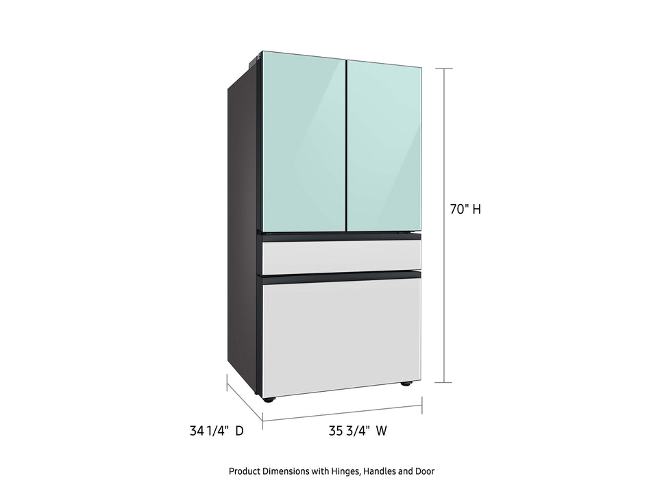 Samsung Bespoke 4-Door French Door Refrigerator (29 cu. ft.) with Beverage Center™ in Morning Blue Glass Top Panels and White Glass Middle and Bottom Panels