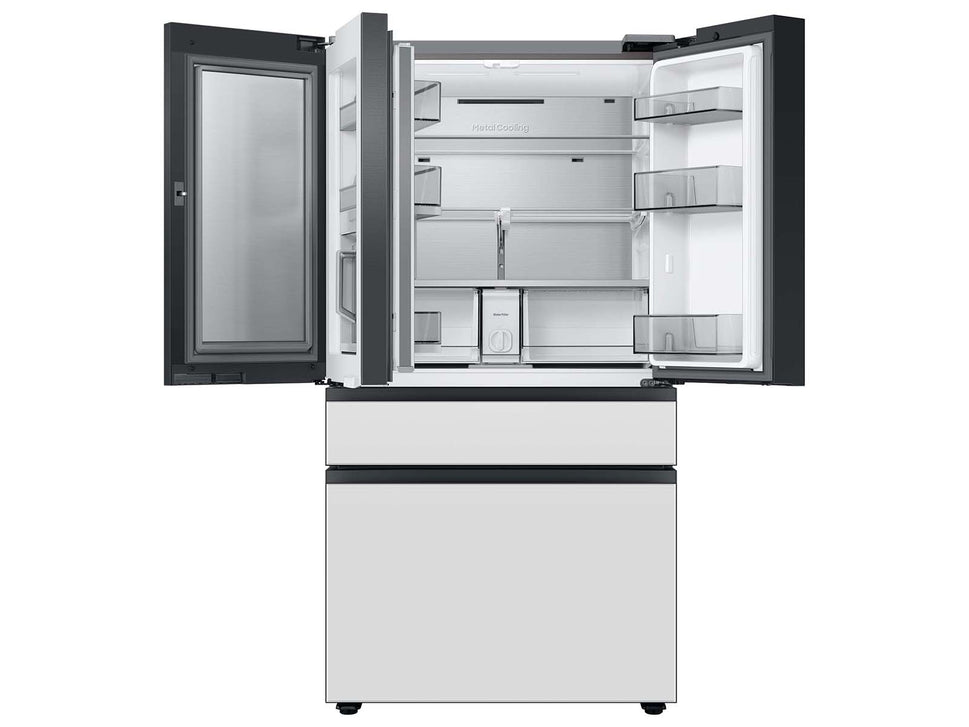 Samsung Bespoke 4-Door French Door Refrigerator (29 cu. ft.) with Beverage Center™ in Morning Blue Glass Top Panels and White Glass Middle and Bottom Panels